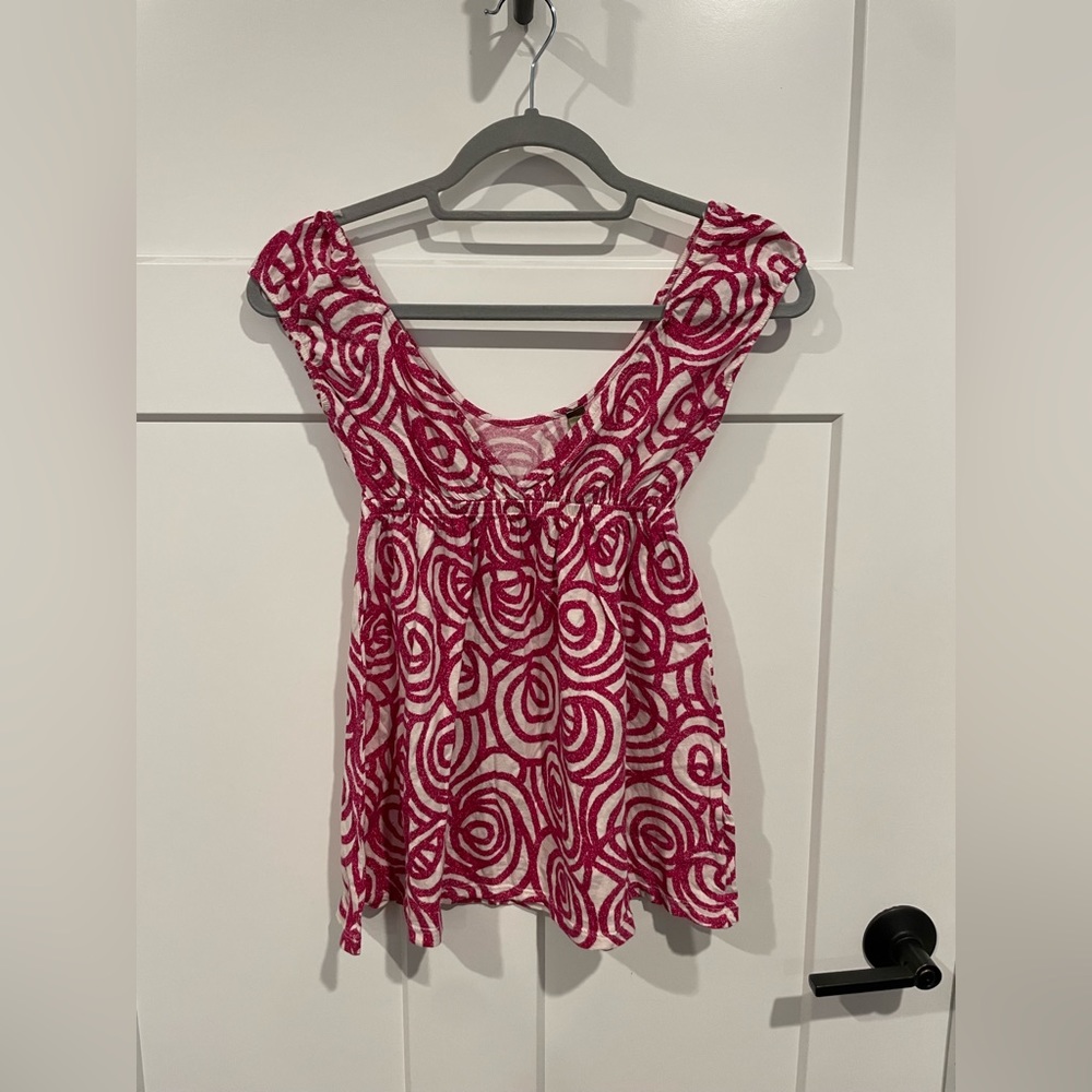 LUSH SMALL PINK PATTERENED TOP OFF THE SHOULDER